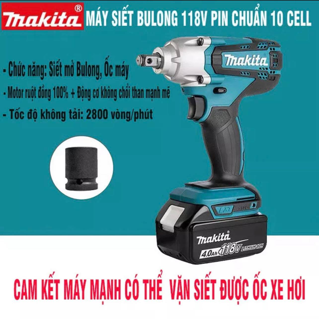 Máy siết bulong Makita 118V Lực siết 500N.m -máy khoan pin maki.ta - Máy xiết bu lông không chổi than cam kết vặn được ốc xe hơi