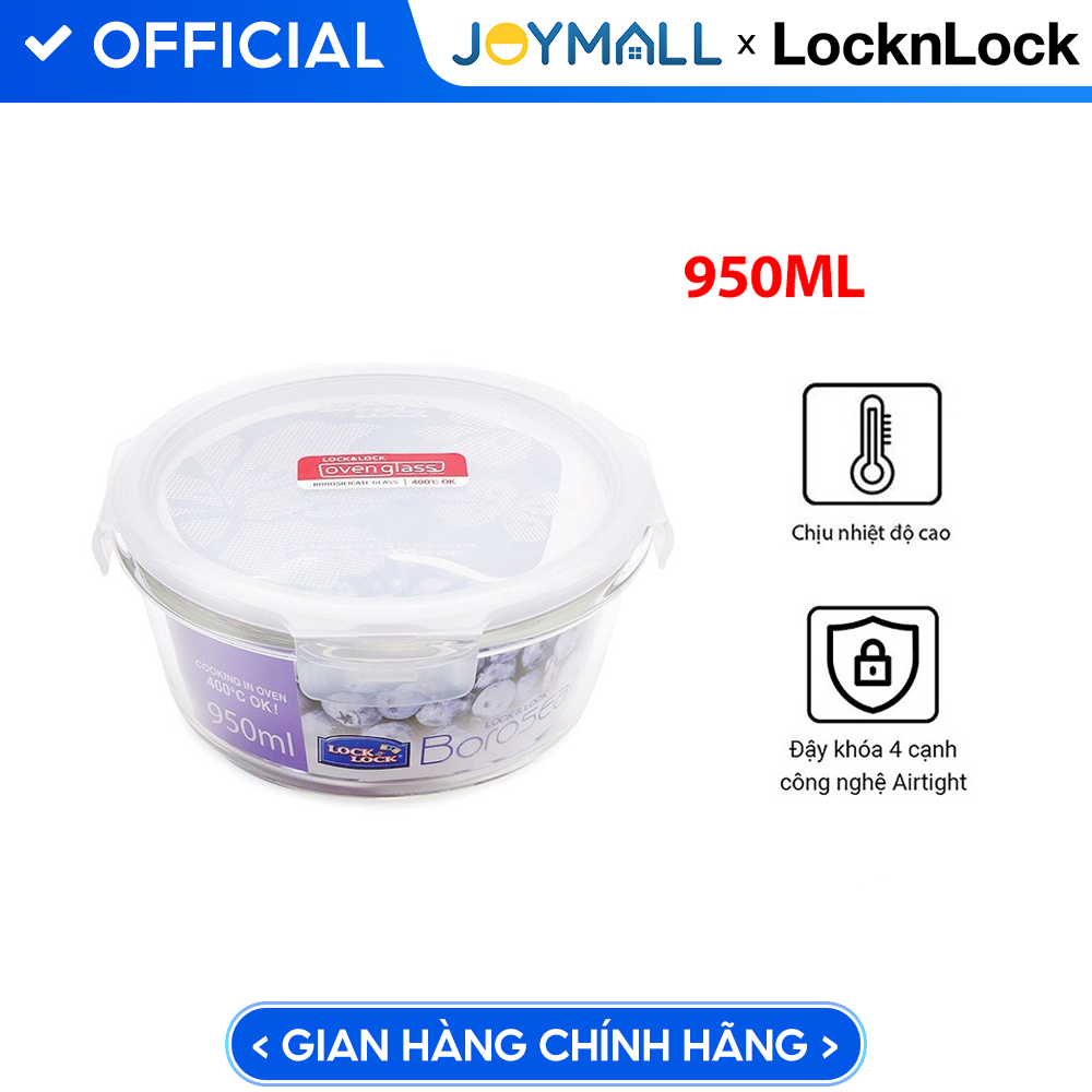 Hộp thuỷ tinh bảo quản thực phẩm LocknLock 950ML LLG861PG, Hàng chính hãng, dùng được lò vi sóng - JoyMall