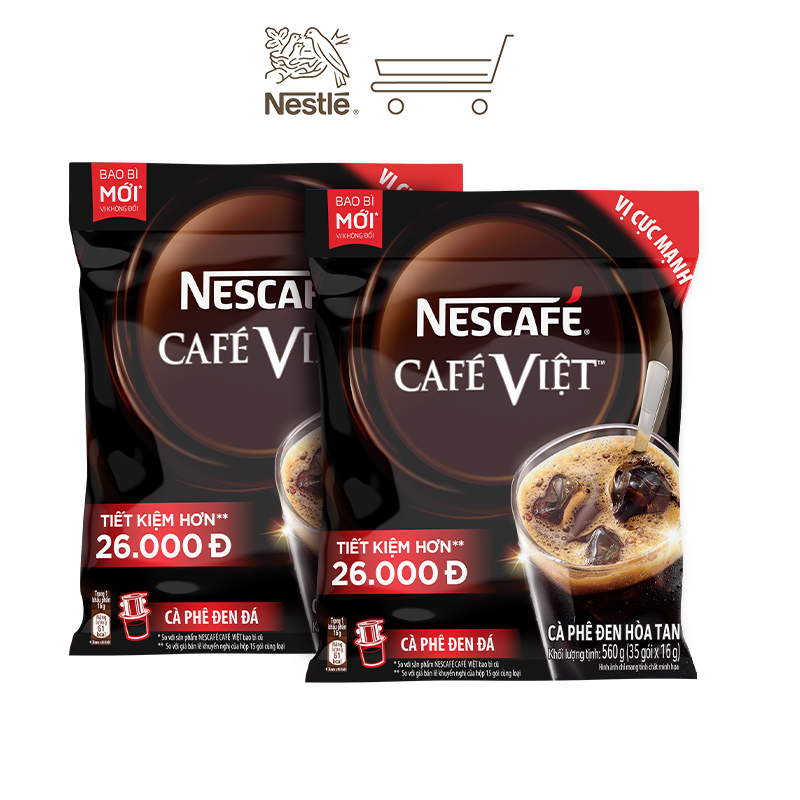 [Quà tặng tháng 11 - Mua 1 Tặng 1 Bộ 3 Ly Collin] Combo 2 bịch cà phê đen hòa tan NESCAFÉ CAFÉ VIỆT (Túi 35 gói x 16g)