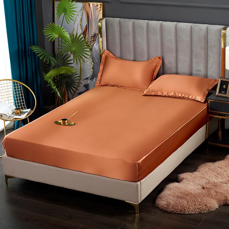 Giả Lụa Trang Bị Tấm Đồng Màu Đôi Nữ Hoàng Kích Thước Bọc Nệm Cao Cấp Satin Thun Giường 160X200