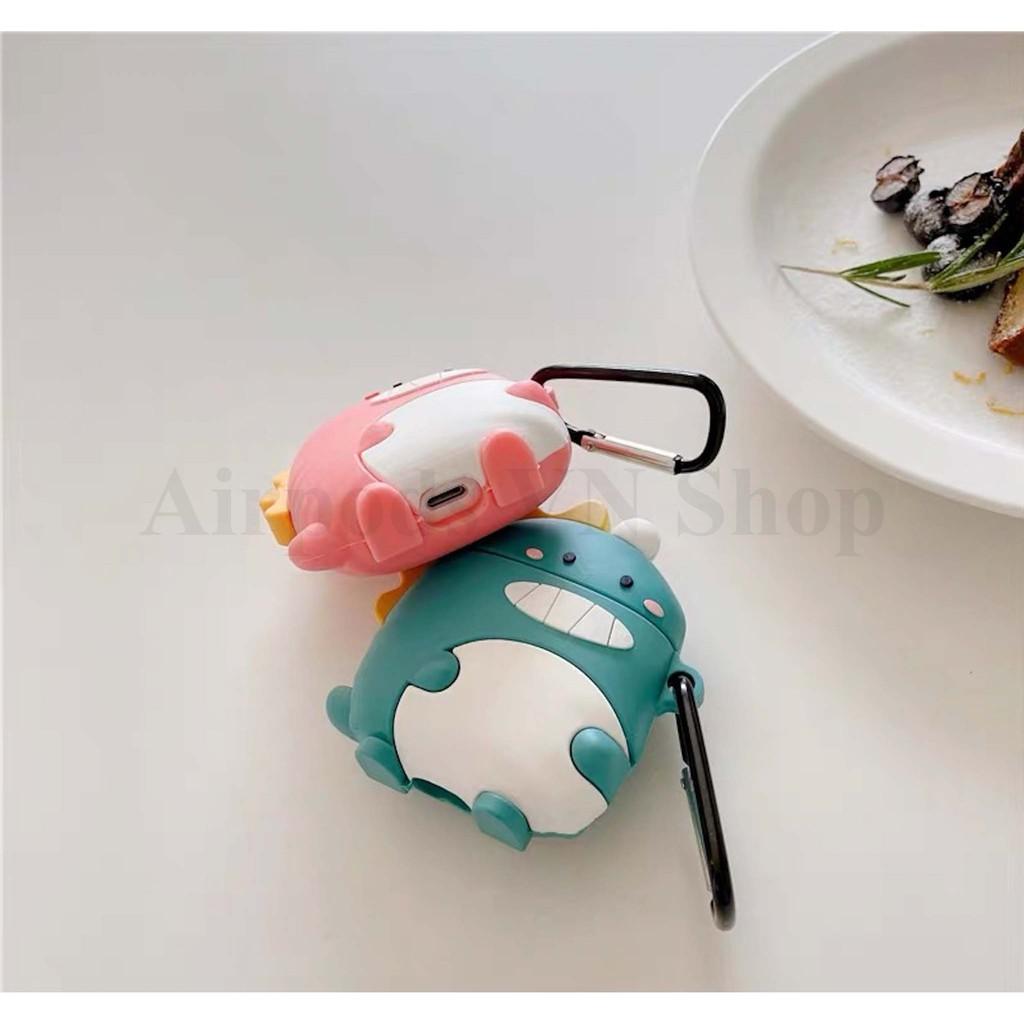 Bao Case Ốp dành cho Airpods 1 và 2 khủng long hồng và xanh silicon cao cấp