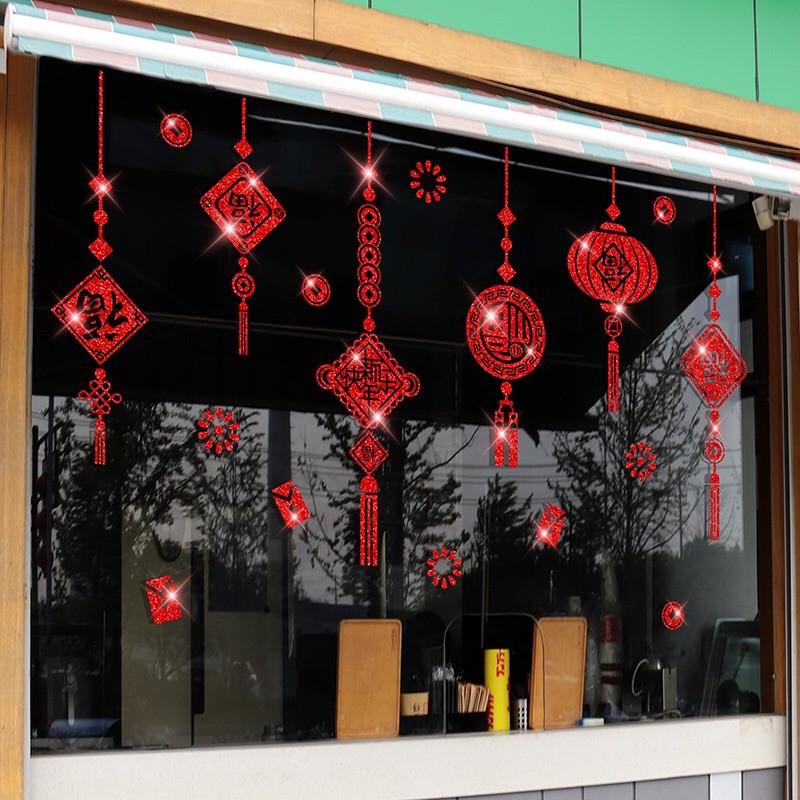 Decal Tết DÁN CỬA LỚN NHŨ KIM TUYẾN ĐỎ- MẪU TẾT ĐỎ 01