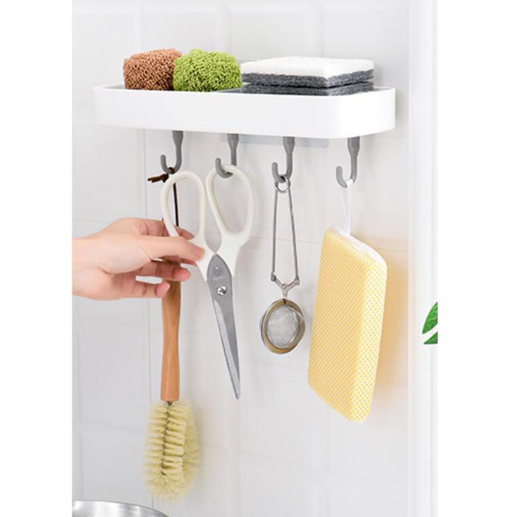 Strong Adhesive Soap Dish with Hooks, Wall Mount for Bathroom Kitchen