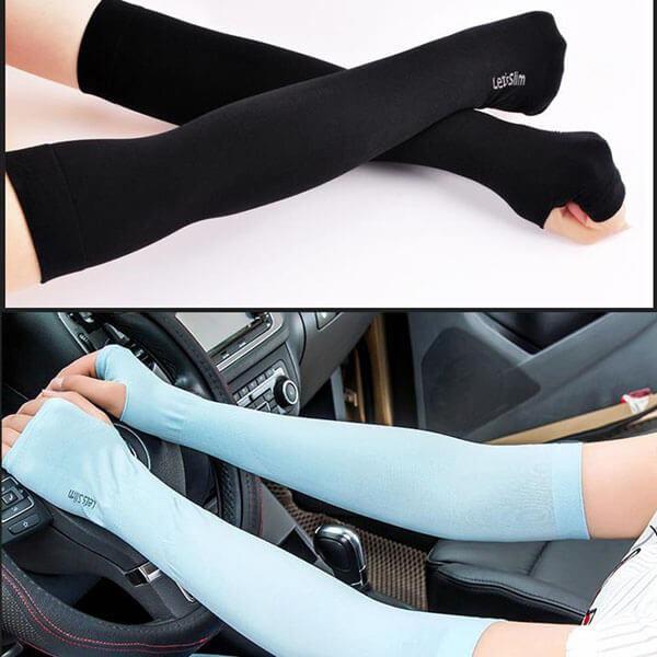 Bộ găng tay đi nắng xỏ ngón xanh