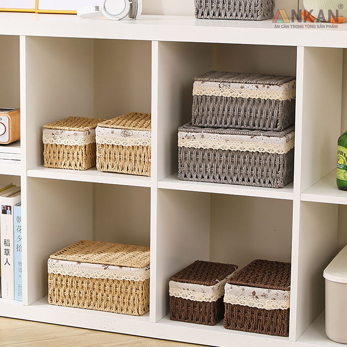 Giỏ mây có nắp đựng đồ, đựng thức ăn, phụ kiện, thích hợp trang trí decor trong nhà, giúp nhà bạn và nơi làm việc gọn gàng hơn nữa