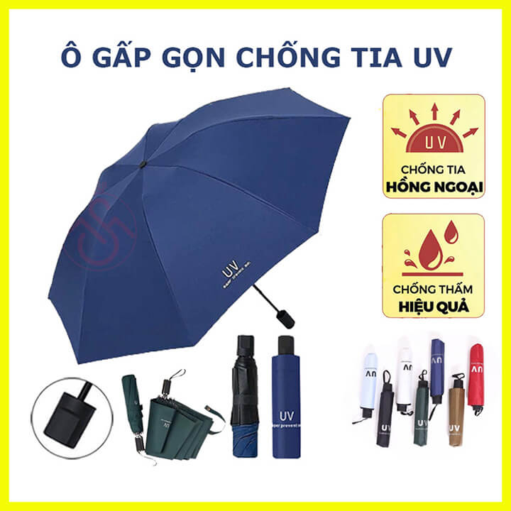 Ô dù che mưa đi nắng 2 lớp phủ chống tia UV, ô che nắng 8 nan chống tia cực tím, dù che mưa chống thấm- UV