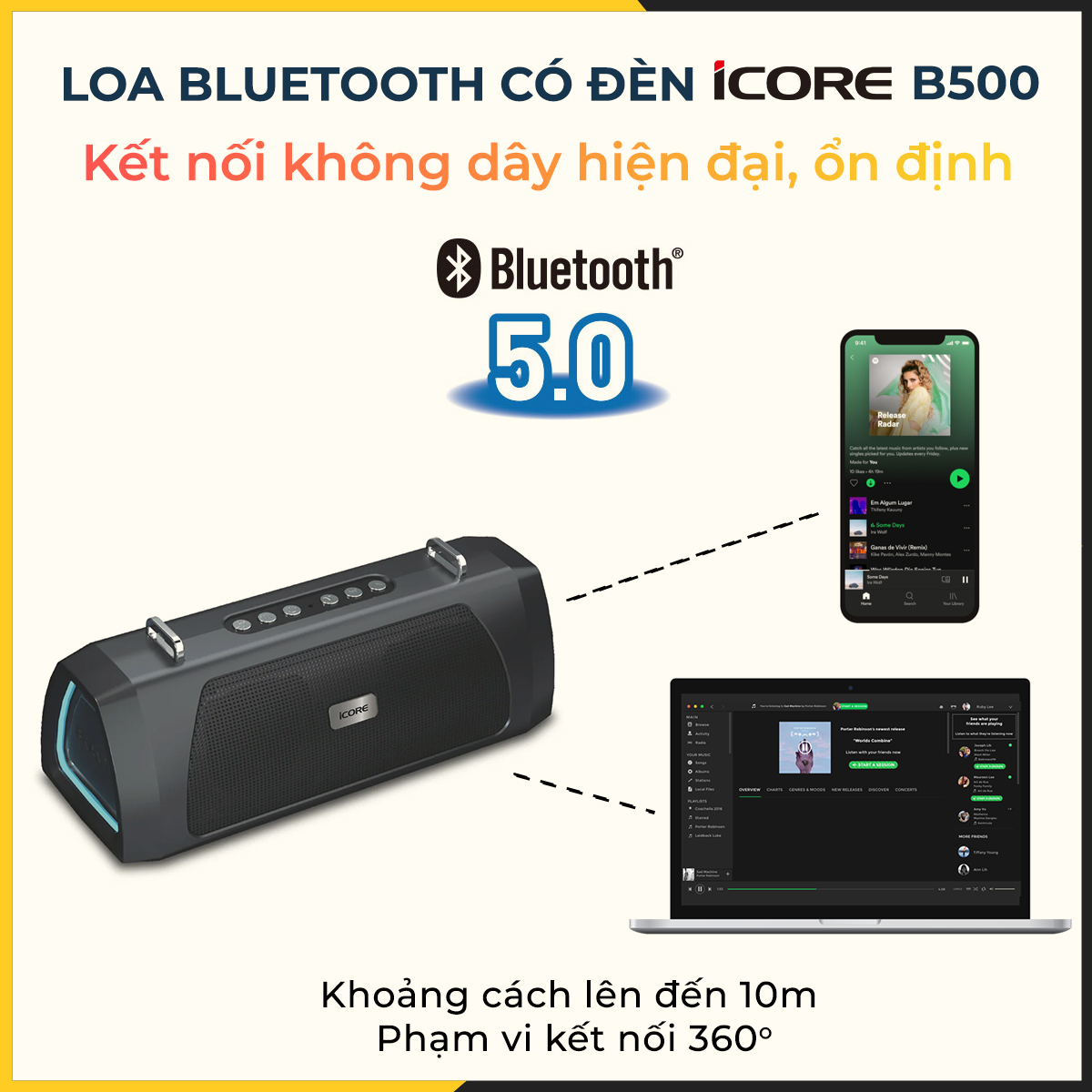 Loa Bluetooth có đèn iCore B500 - Hàng Chính Hãng