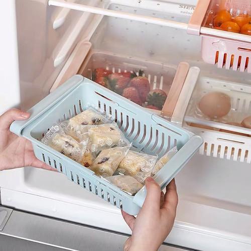 Combo 2 khay rổ nhựa kéo dài đựng thức ăn thực phẩm trong tủ lạnh thông minh