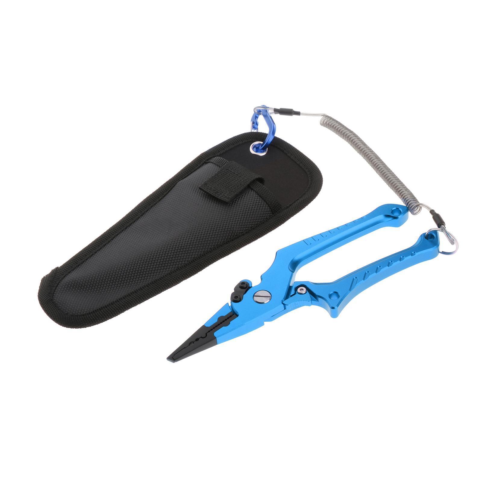 Fishing Pliers Braid Line Cutter Fish Lip Hook Remover with Lanyard Blue