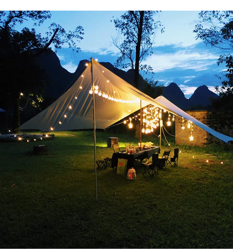 Đèn led dây, chiếu sáng, trang trí lều và chụp hình cắm trại dã ngoại du lịch, nhà cửa loại 10m x 80 bóng ánh sáng vàng