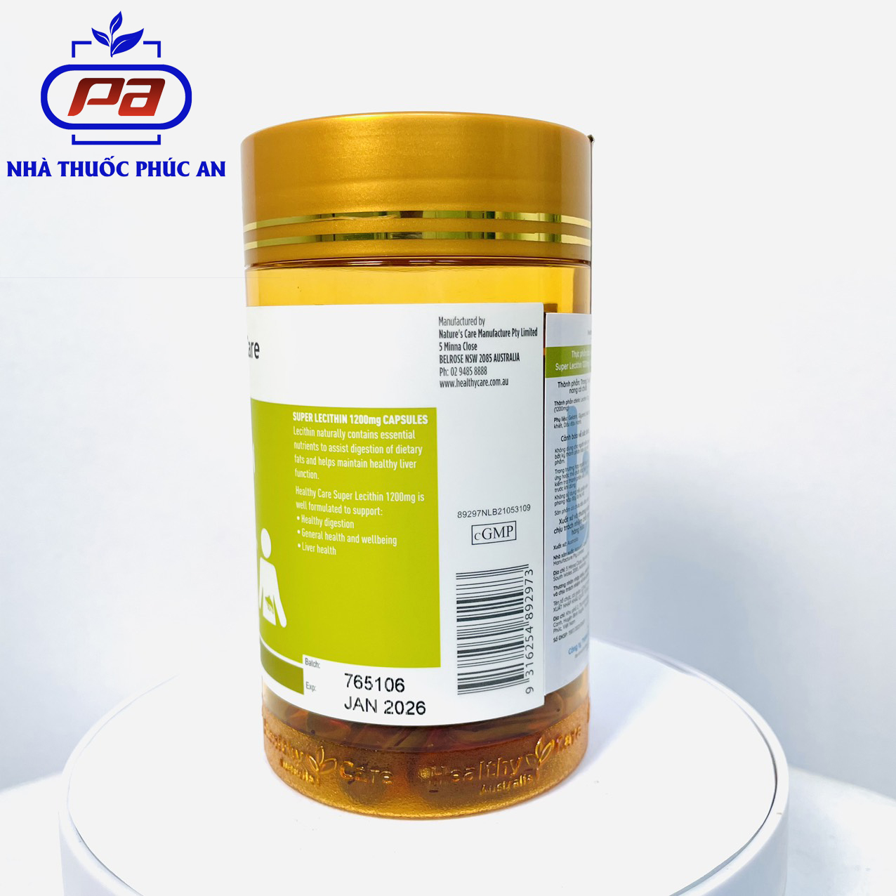 Viên uống tinh chất mầm đậu nành Healthy Care Super Lecithin 1200mg 100 viên giúp đẹp da, cân bằng nội tiết tố