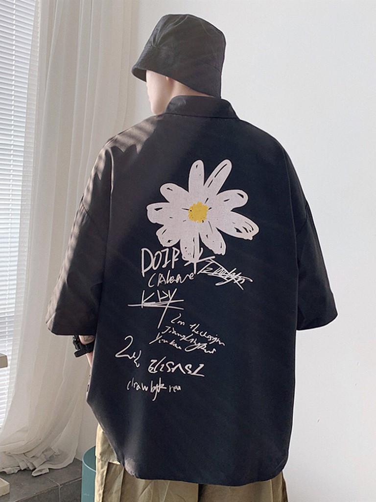 Áo Sơ Mi Tay Lỡ Hoa Cúc Unisex Dáng Rộng