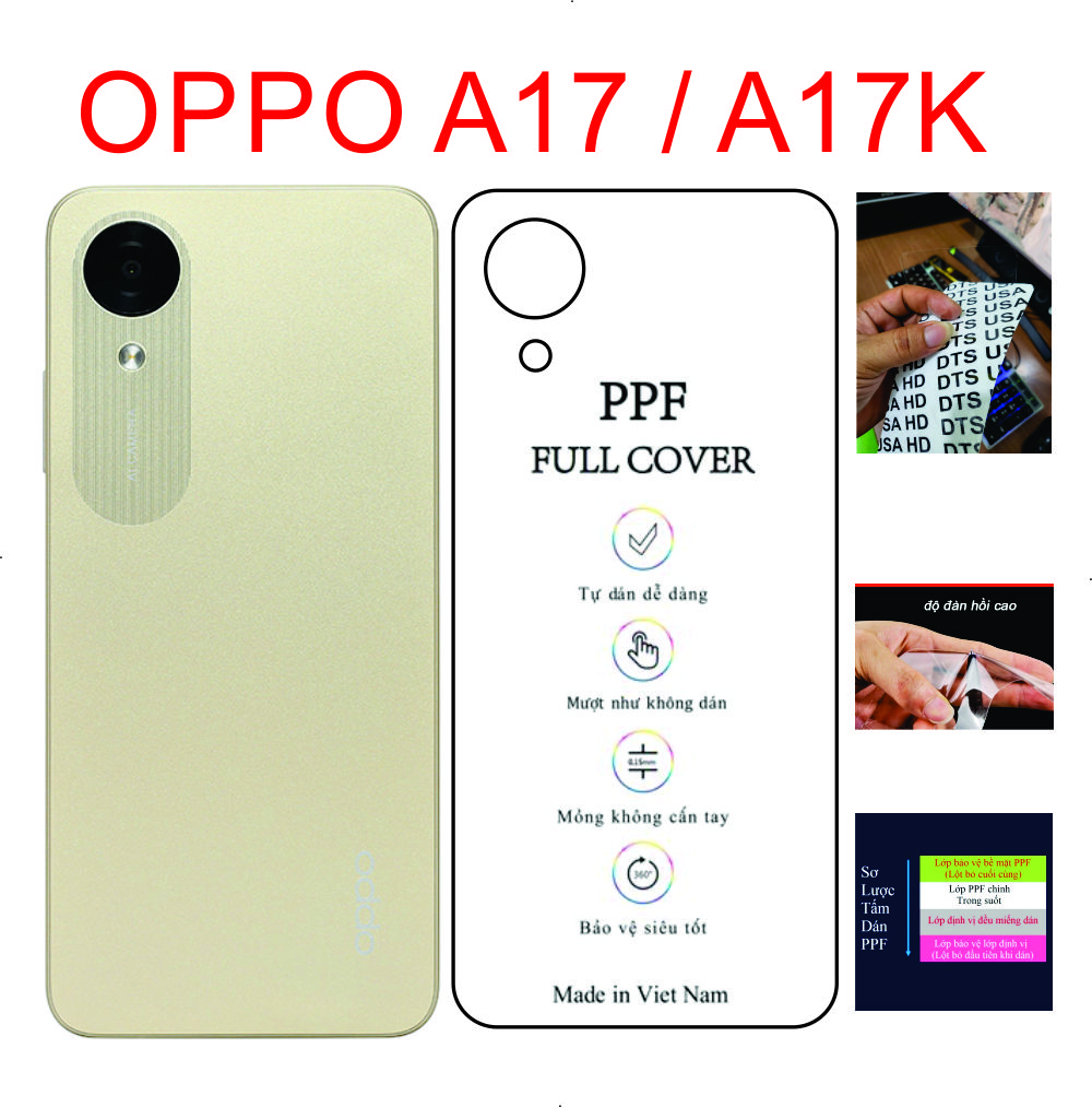 Miếng Dán dẻo PPF mặt lưng trong suốt dành cho OPPO A17 / A17K bảo vệ mặt lưng chống va đập trầy xước