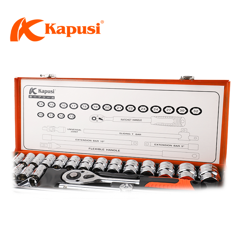 Bộ tuýp khẩu hãng KAPUSI TOOLS 24 chi tiết hệ 12 inch chuyên để sửa xe máy, ô tô, máy móc