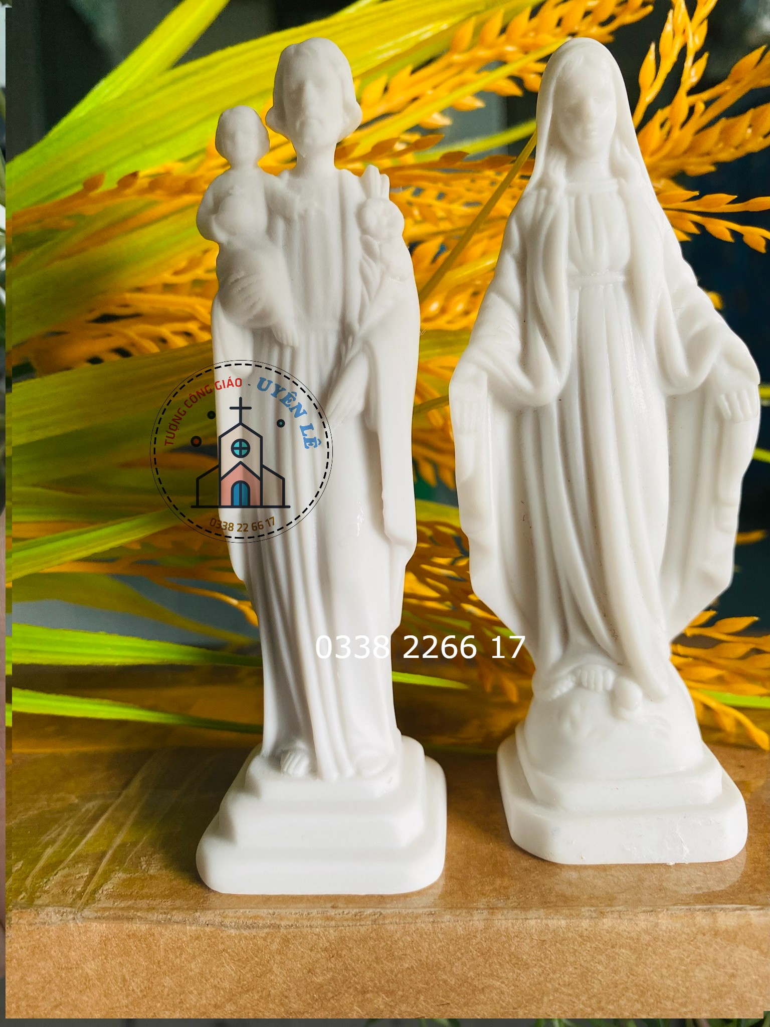 Tượng công giáo Tượng Thánh Giuse và Mẹ Maria 10cm trắng