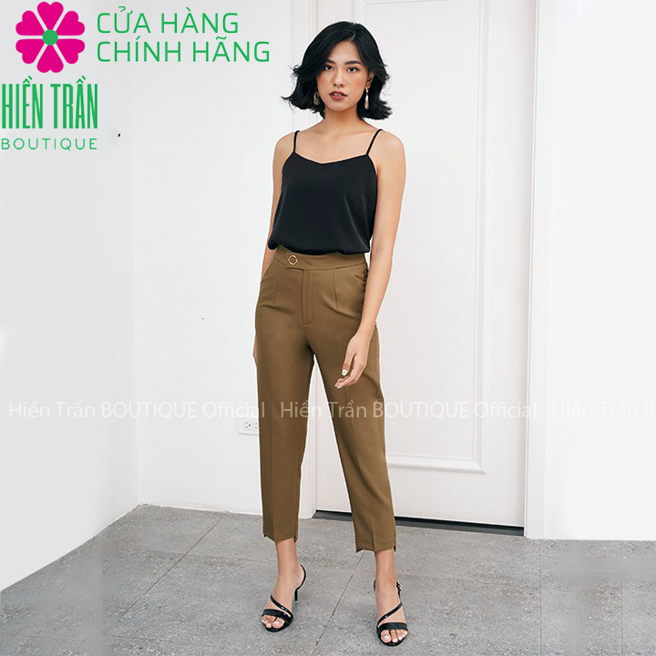 Quần baggy nữ Hiền Trần BOUTIQUE đai tròn đẹp cúc bấm đồ công sở form dáng chuẩn chất vải cao cấp