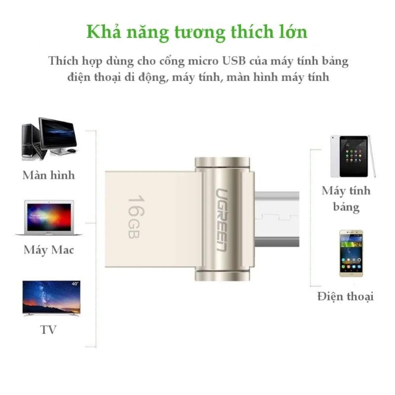 Ugreen UG30431US179TK 16GB USB 2.0 + MICRO USB hỗ trợ OTG cao cấp - HÀNG CHÍNH HÃNG