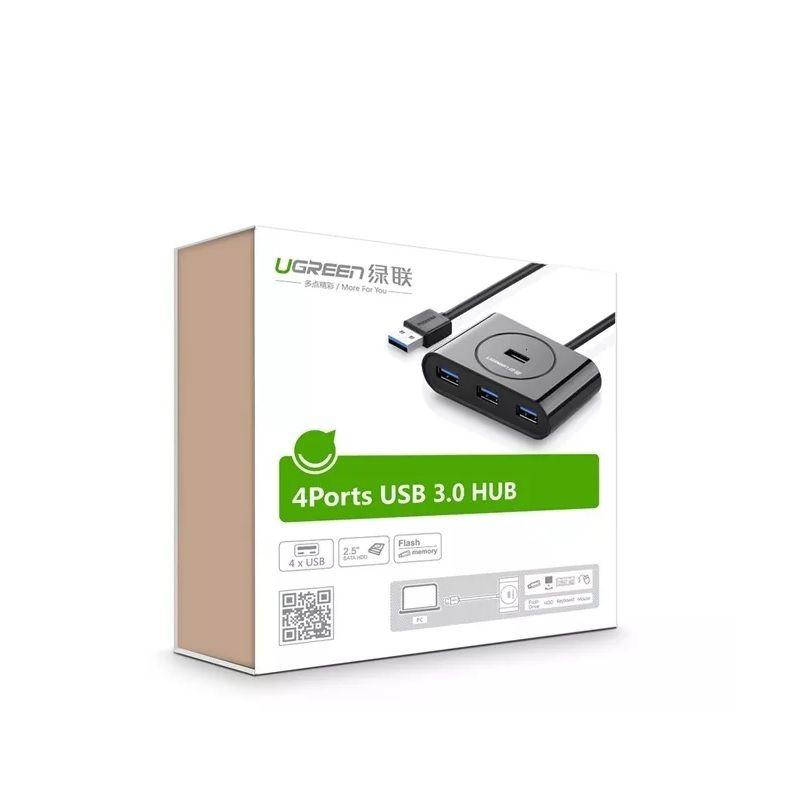 Ugreen UG30218CR113TK 1.5M Màu Đen Bộ chia Hub USB 3.0 sang 4 cổng USB 3.0 có đèn LED, có cổng cấp nguồn Type-C PD - HÀNG CHÍNH HÃNG