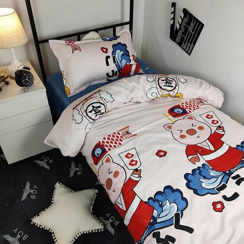 Chăn Ga Gối Đệm -Sét Chăn Ga Gối Lợn Múa Quạt PolyCotton Punpu3051