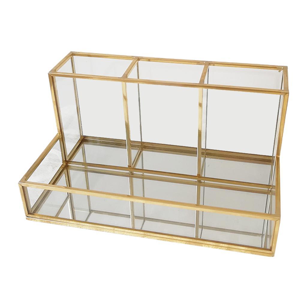 2pcs Makeup Organizer Clear Glass Cosmetic Drawers Holder Case Box Storage