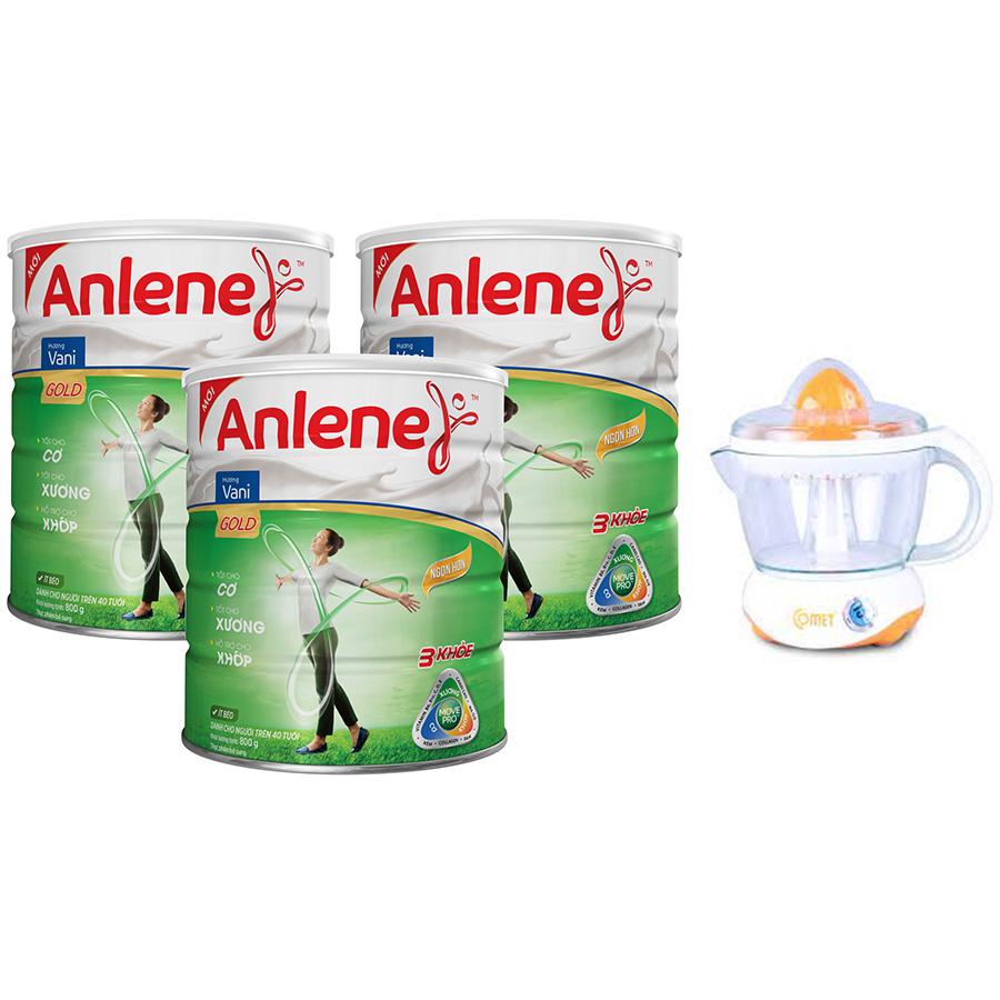 Combo 3 Sữa Bột Anlene Gold Movepro Hương Vanilla (Hộp Giấy 1,2kg)  - Tặng Máy Vắt Cam