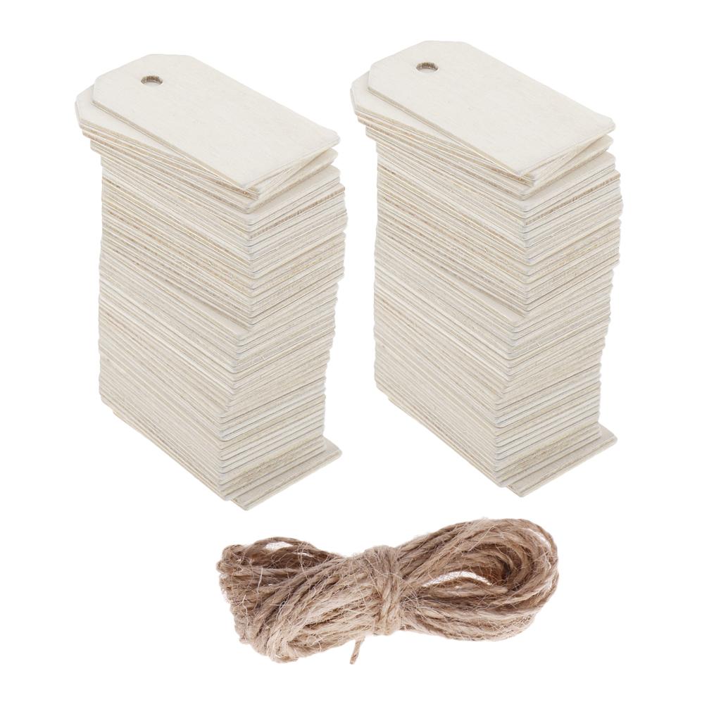 100 Miếng Trống Gỗ Hình Chữ Nhật Thẻ Quà Tặng Thẻ Dành Cho Đám Cưới Với Dây Trắng