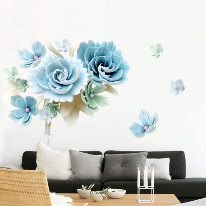 Decal trang trí tường - Hoa Mẫu Đơn xanh ngọc tinh tế