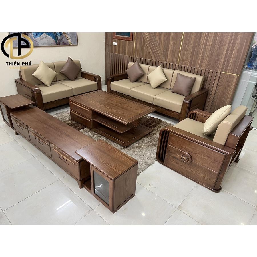 Bộ bàn ghế phòng khách sofa gỗ Sồi Nga 123 chỗ ngồi mã TP522