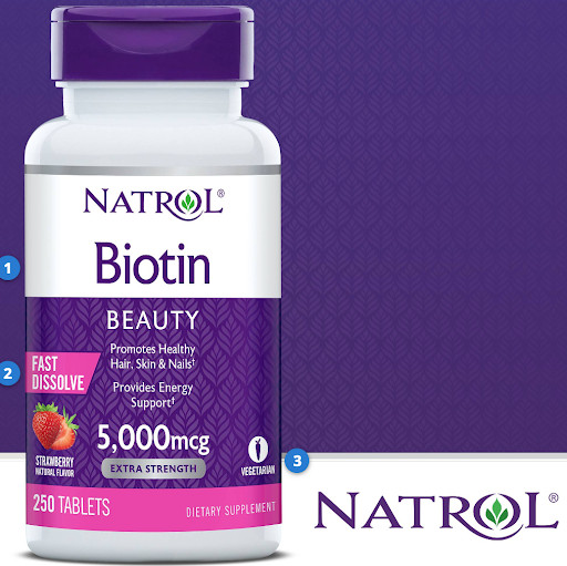 Viên ngậm hỗ trợ móc Tóc Natrol Biotin 5000mcg 250 Viên - Mẫu mới