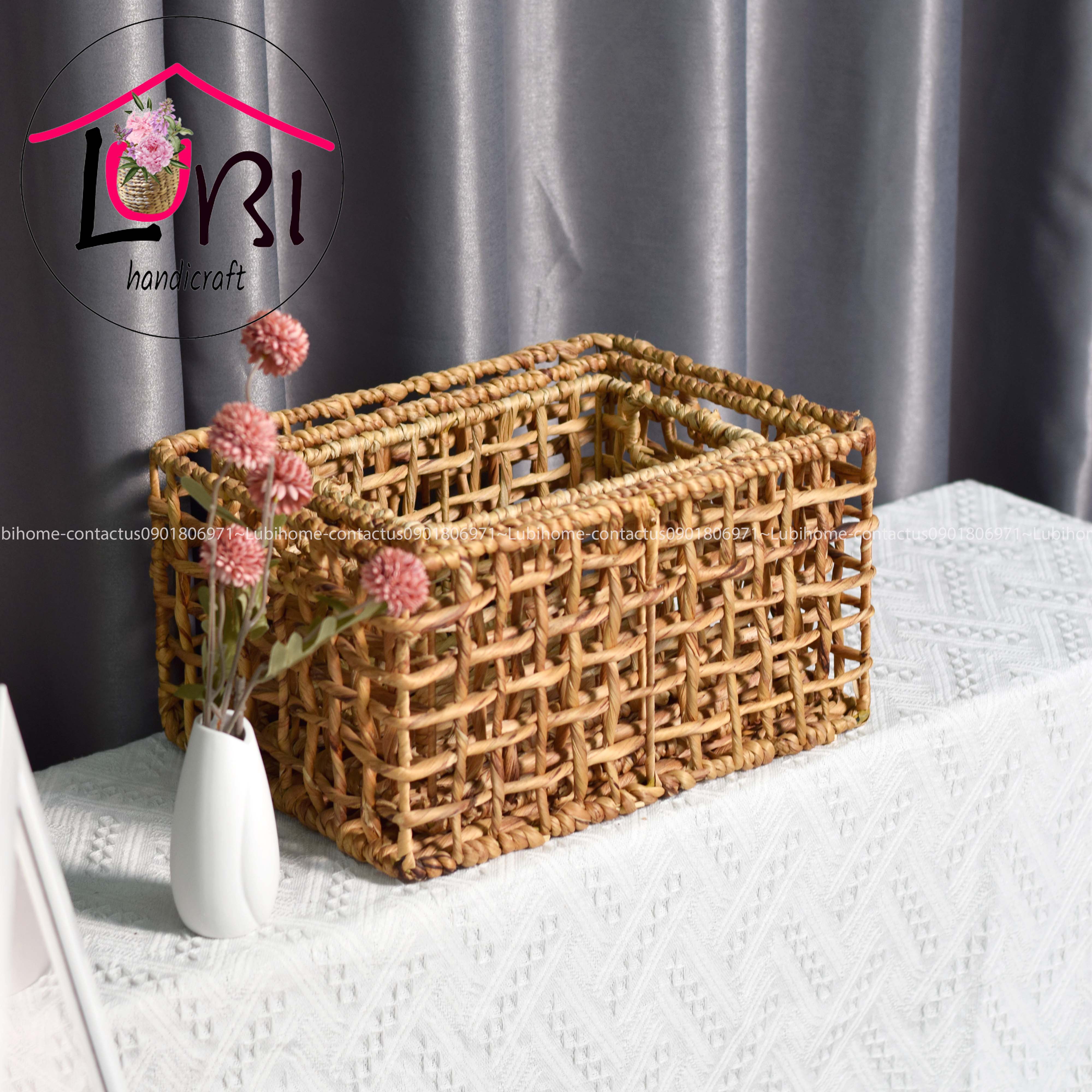 Lubihandicraft - Khay đựng đồ lục bình chữ nhật đan karo - xinh xắn
