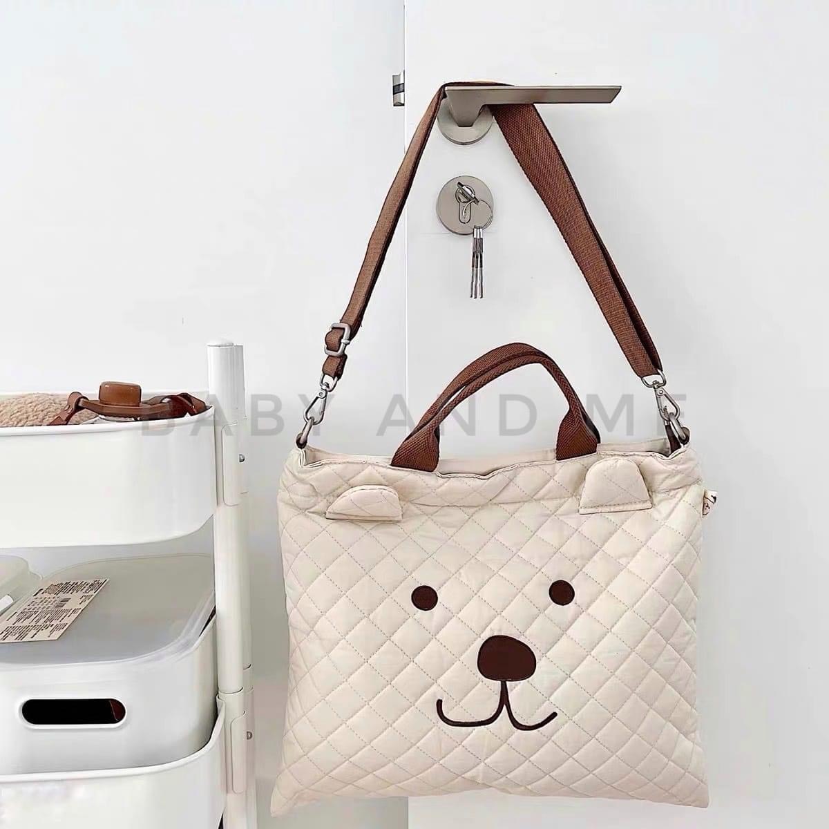 TÚI ĐỰNG BỈM SỮA gấu ( kt - 35cm x 38cm ) Hàn Quốc chất Liệu Cotton loại đẹp có dây đeo