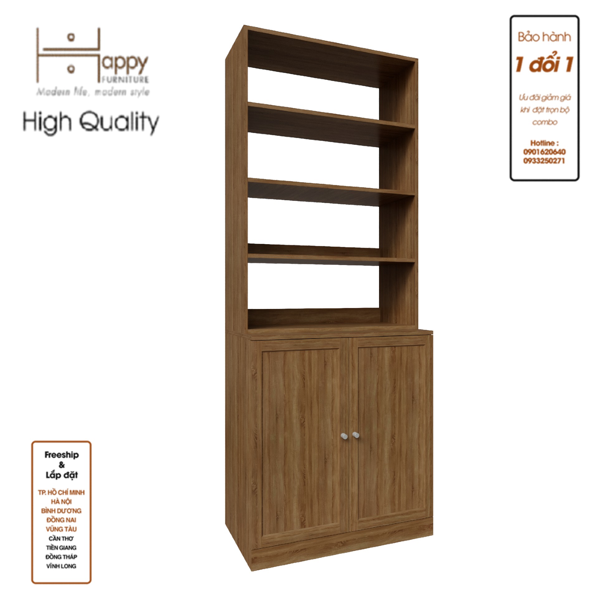 [Happy Home Furniture] SCANDINA, Kệ sách 6 ngăn - 2 cánh mở, 81cm x 47cm x 212cm ( DxRxC), KSA_047
