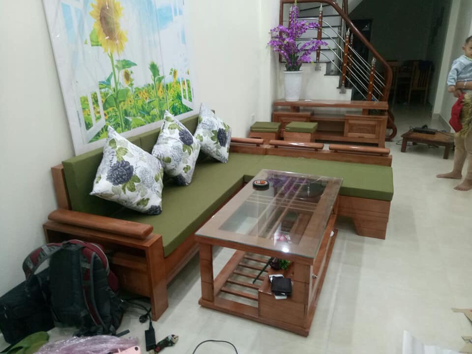 Bộ bàn ghế Sofa góc trứng gỗ sồi