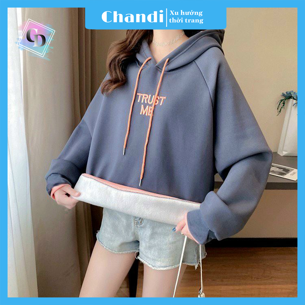 Áo khoác nữ hoodie , mẫu mới thu đông Chandi Kèm Ảnh Thật 2021 HD10