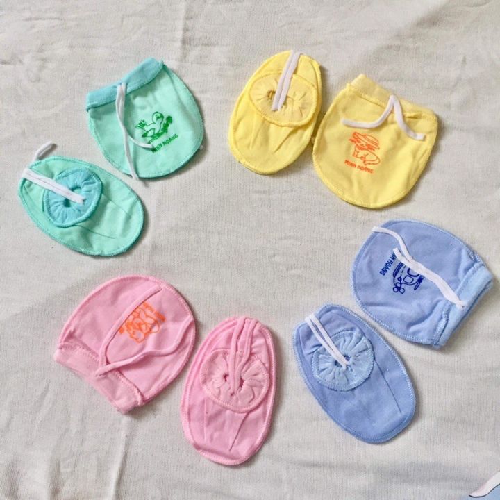 Bao tay chân-Set 5 đôi bao tay chân cột màu cho bé sơ sinh