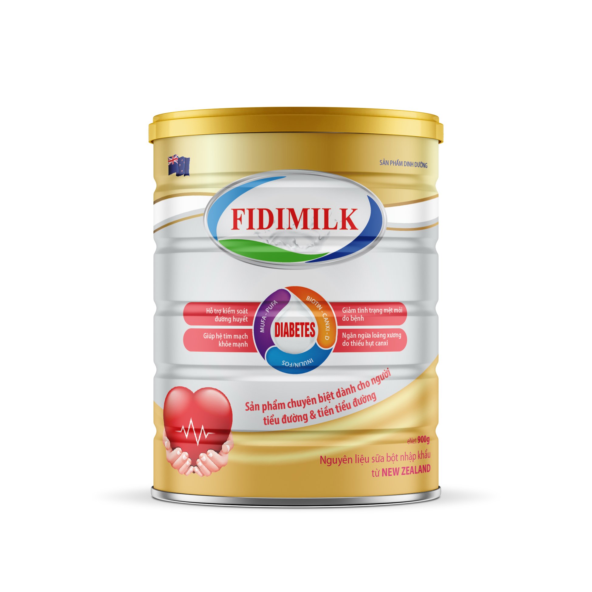 Combo 5 lon Sữa bột FIDIMILK DIABETES lon 900g - Dinh dưỡng dành cho người tiểu đường và tiền tiểu đường.