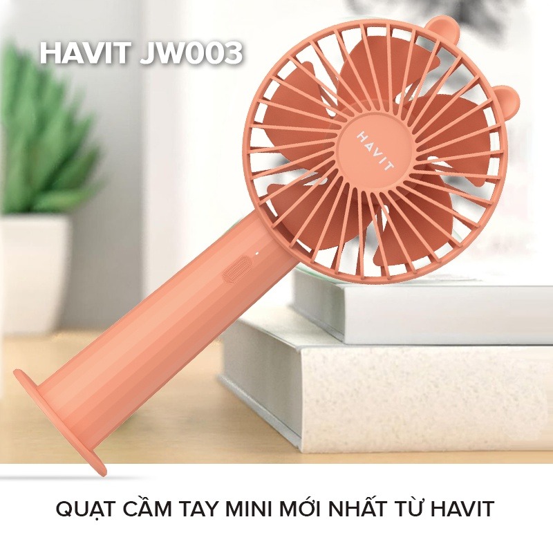 Quạt Sạc Mini Thời Trang Cầm Tay Havit JW003, Pin 1800mAh, 3 Chế Độ Quạt Gió - Hàng Chính Hãng