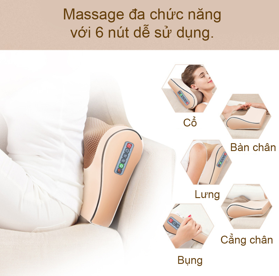 Gối massage Hồng ngoại giúp ngủ ngon, lưu thông máu, trị đau đầu, lưng vai gáy nhức mỏi