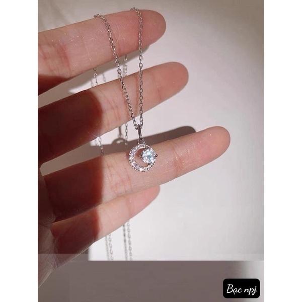 Dây chuyền nữ , Vòng cổ Bạc Ta mặt tròn đính đá, thiết kế trẻ trung hiện đại -Bạc Npj