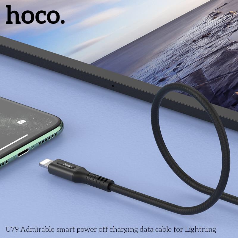 cáp sạc tự ngắt điện hoco u79 khi đầy iphone ipad 2.4a dài 1.2m - dây sạc lightning nhanh bọc dù có đèn led - hàng chính hãng