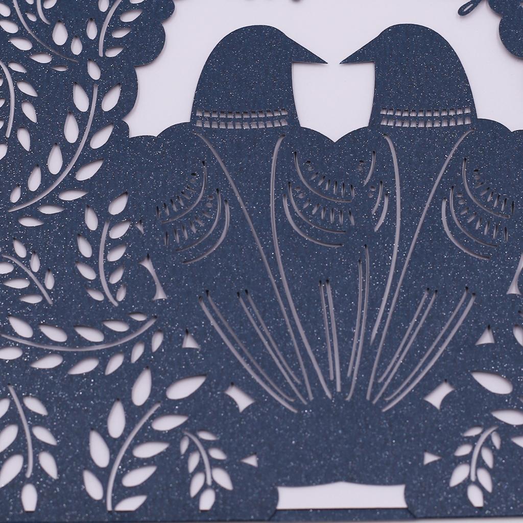 10 Sets Couple Birds Wedding Invitation Cards with Envelopes and Seals Blue