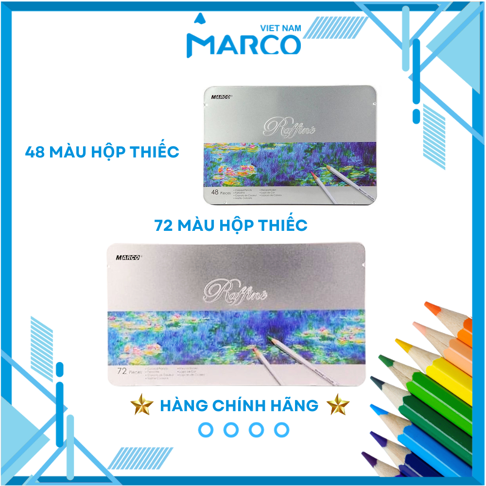 Hộp Bút Chì Màu Cao Cấp Marco Raffine 7100 - 48/72 Màu - Hộp Thiếc - Nhiều Màu Đậm Vẽ Tranh Tô Màu