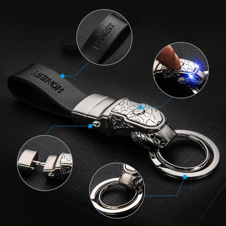 Móc khóa da cao cấp Honest đầu báo đèn led MK175