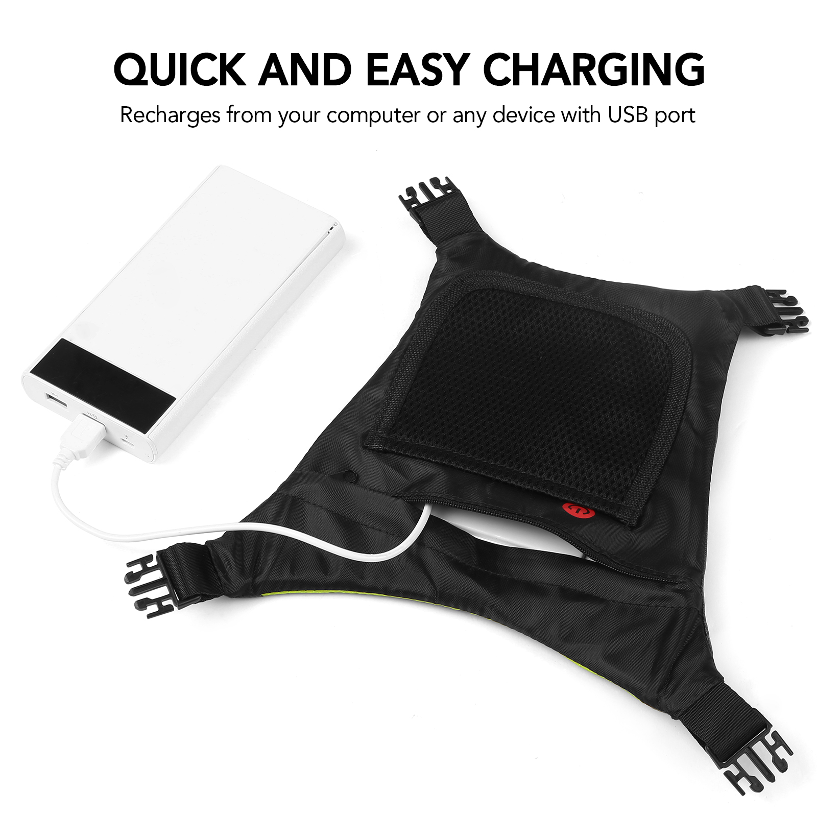 Dây đai phản quang có đèn led báo chỉ đường, sạc USB