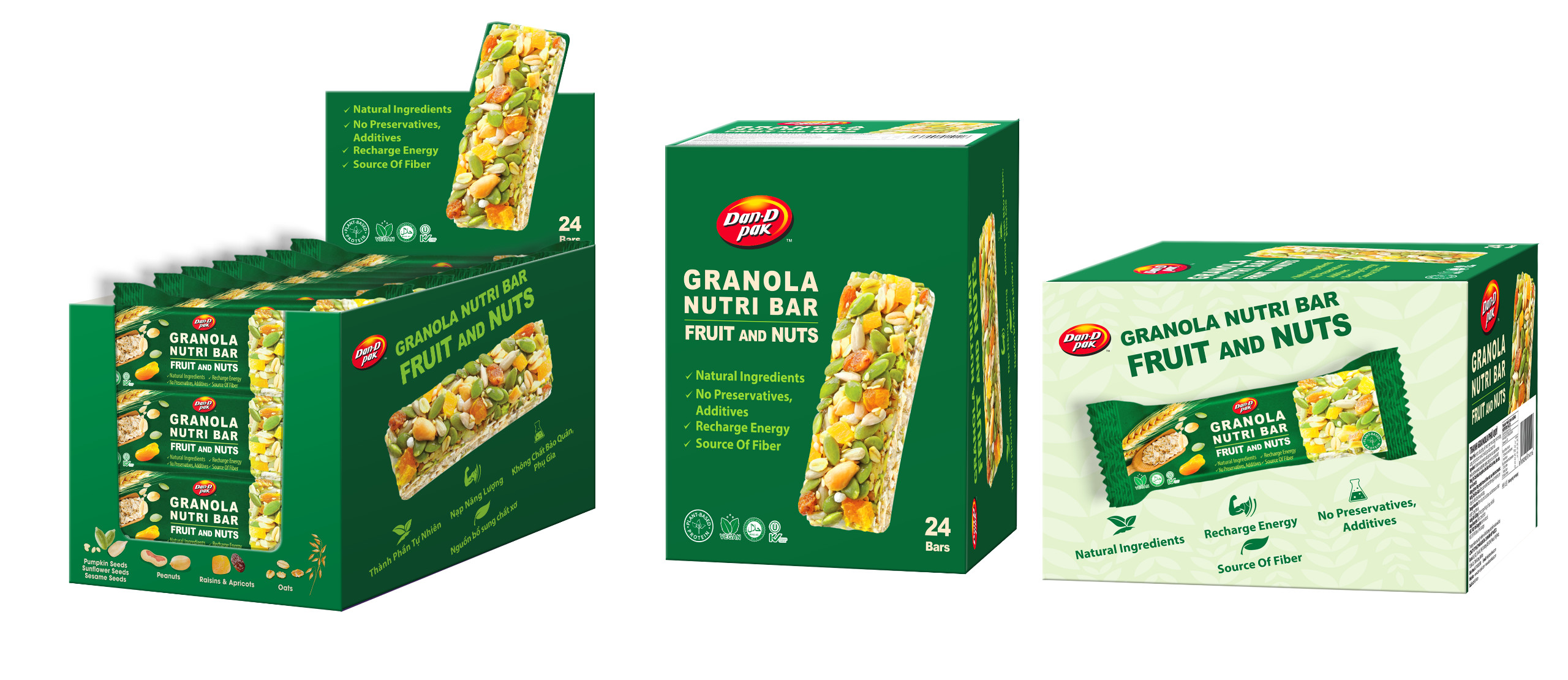 Hộp Granola Nutribar Điều - Hạnh nhân - Hạt và trái cây giảm cân, ăn kiêng, bổ sung năng lượng 30g x 24 thanh Dan D Pak