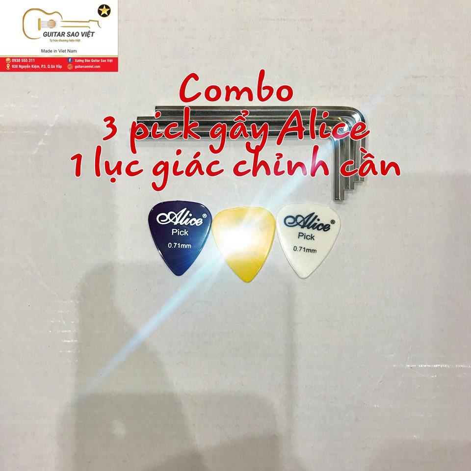 Combo phụ kiện guitar bộ 3 pick gẩy và lục giác chỉnh cong cần