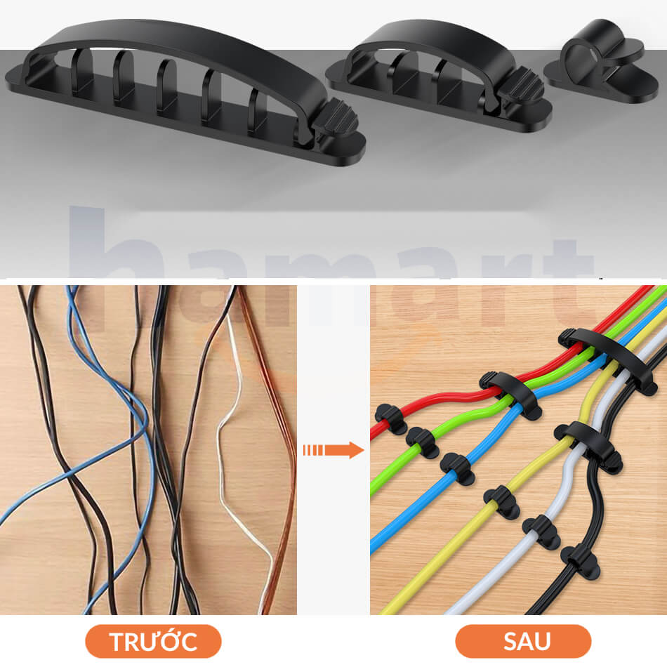 Vỉ 10 Móc Treo Dây Điện Dán Tường Có Chốt Hamart Kẹp Cố Định Dây Cáp Văn Phòng Keo Siêu Dính Tiện Lợi