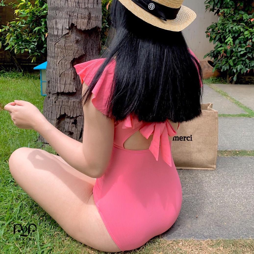 P2P BIKINI - Monokini tay bèo rút dây ngực cut out hồng candy - MN370M_TB