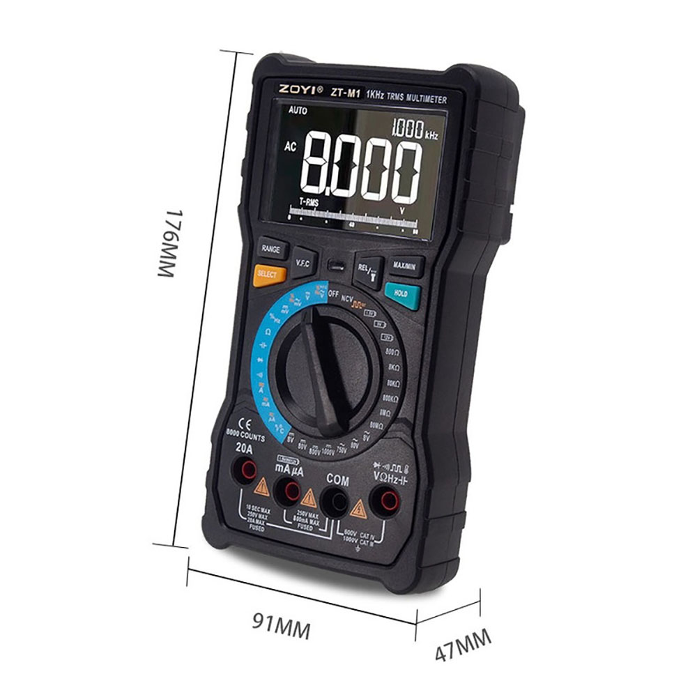 Đồng Hồ Đo Điện Vạn Năng ZOYI ZT-M1 Đồng Hồ Vạn Năng Kỹ Thuật Số Màn Hình LCD AC/DC Khuếch Tự Động/Bằng Tay Phạm Vi Tần Số Điện Trở Điốt Máy Kiểm Tra Nhiệt Độ