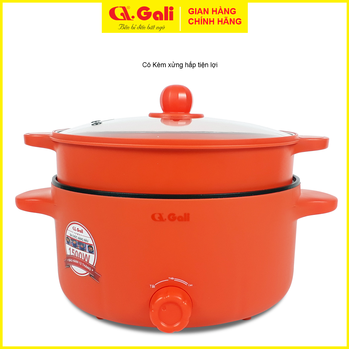 Nồi nấu điện đa năng Gali 5 lít, nồi lẩu 1500w, chiên, xào, hấp, thân 2 lớp, hàng nhập khẩu chính hãng bảo hành 1 năm